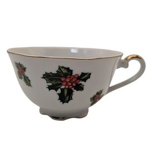 Vintage Lefton China Teacup Christmas Holly‎ 7950 Hand Painted Japan Bone China